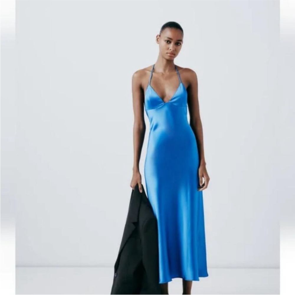 Zara Satin Blue Slip Dress